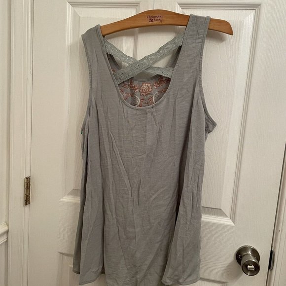 Kelly Renee Gray Embroidered Sleeveless Cross Back Tank Top size XL - Picture 2 of 5